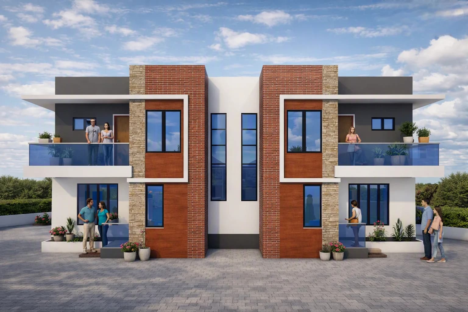 Semi-detached residential architectural rendering