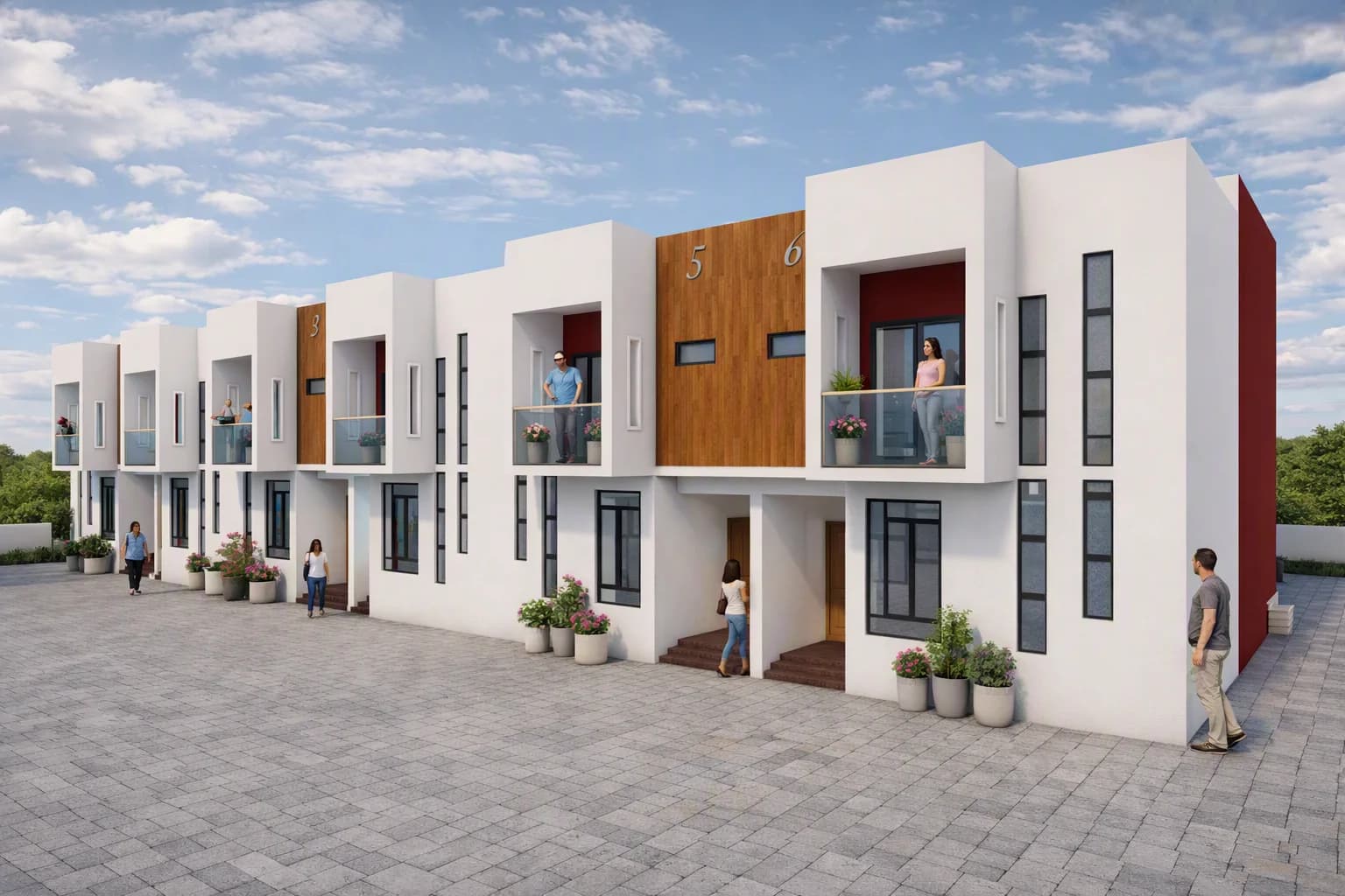 Terraced residential architectural rendering