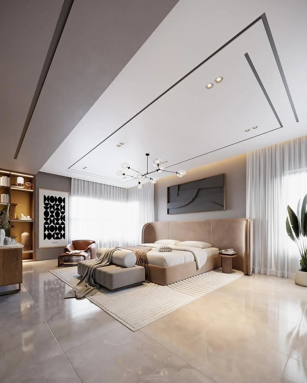 Contemporary bedroom interior rendering