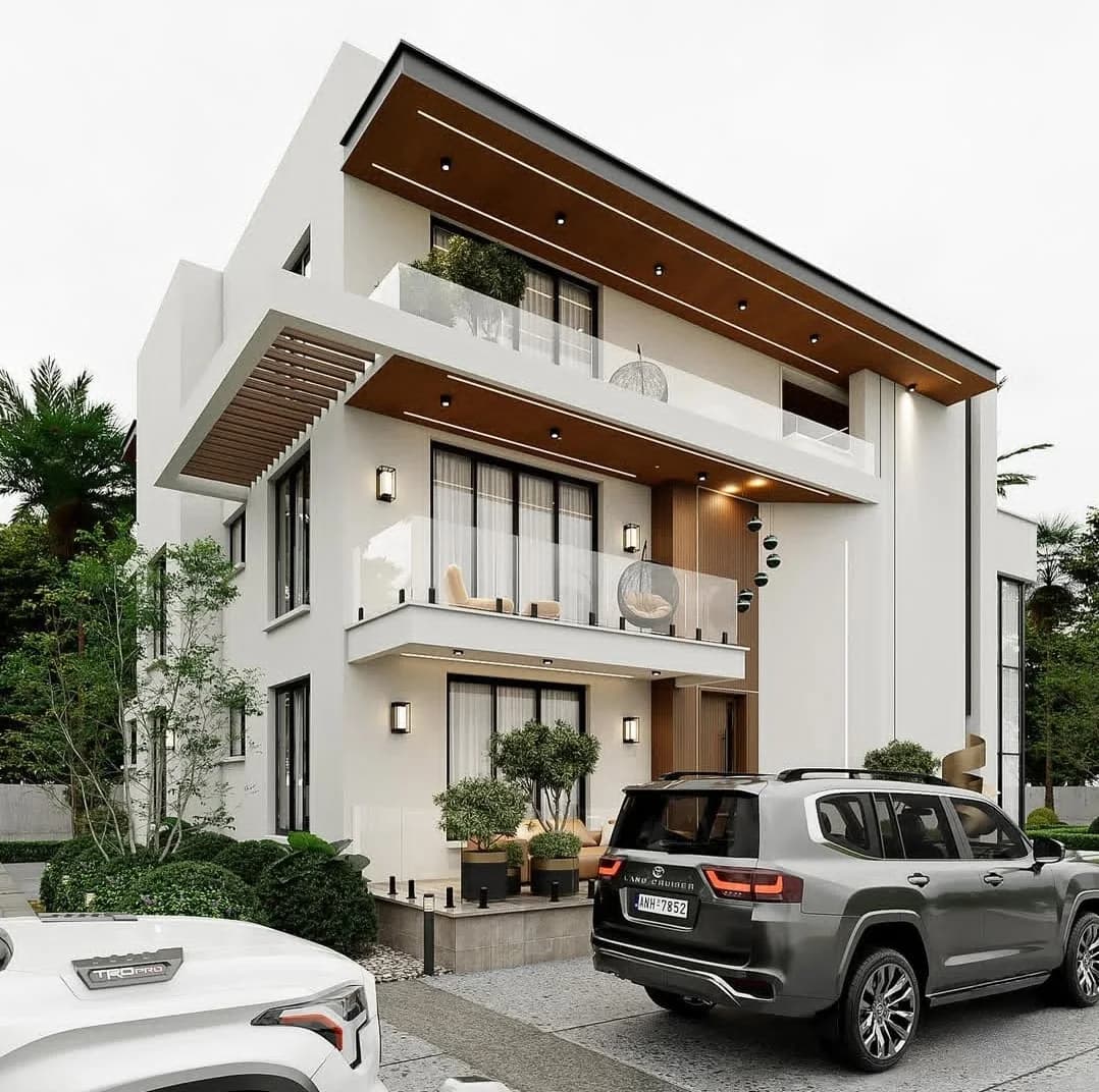 Contemporary residence rendering with landscaped frontage