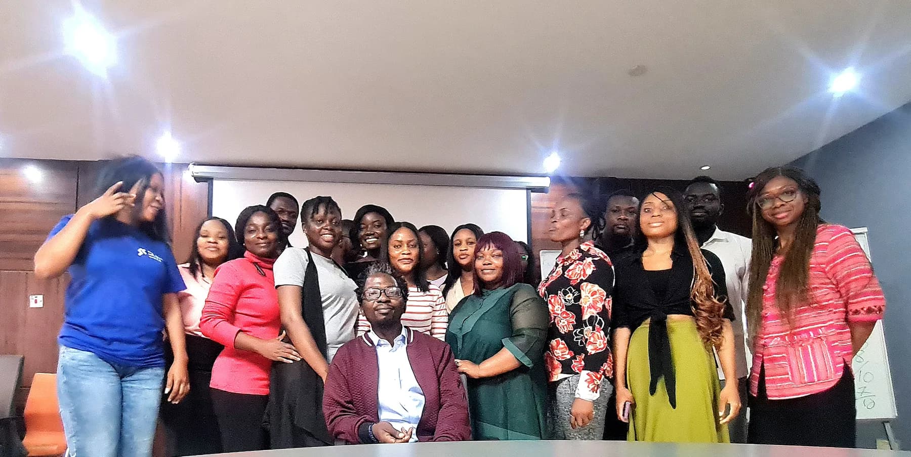Corporate training participants gathered after a workshop
